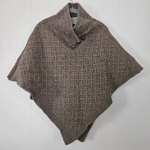 Aran Sweater Market Cape Poncho Womens‎ M/L Brown Merino Wool Cable Knit Irish